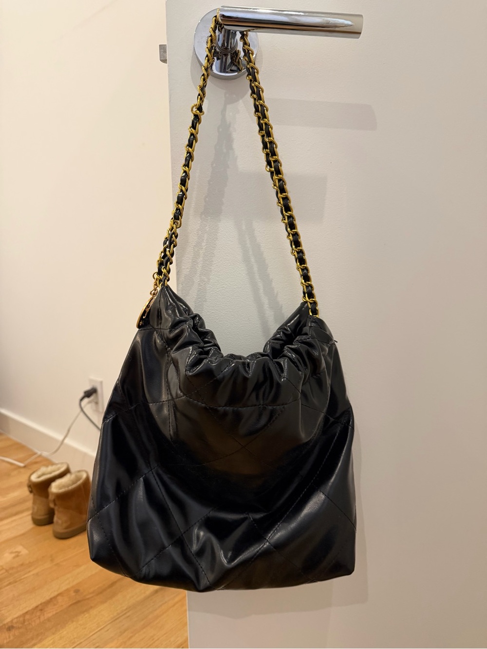 Quilted gold hobo bag